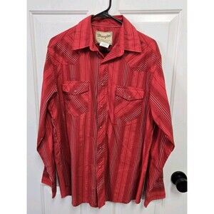 Wrangler Western Large Yolk Red Plaid Silver Thread Pearl Snap